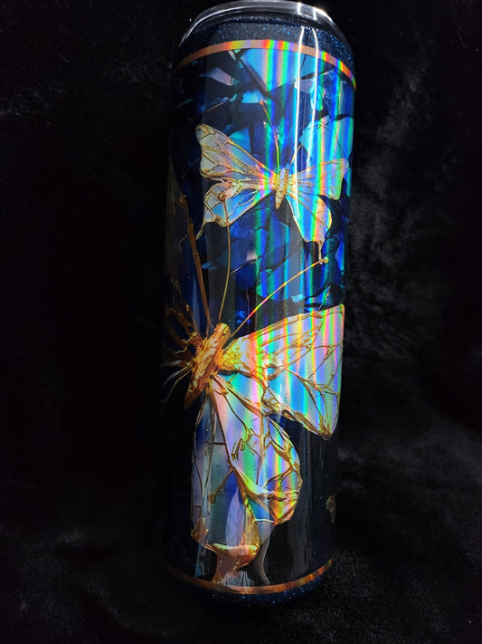 Holographic Blue Stained Glass Butterfly 20 oz Cup