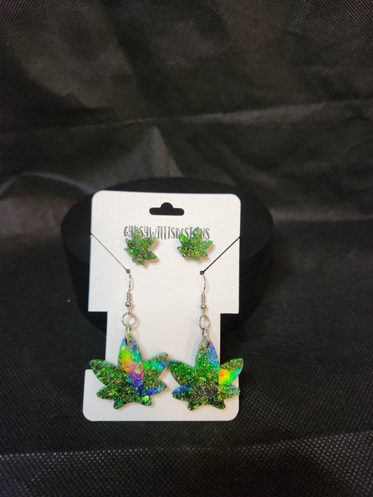 Holographic Happy Leaves Earring Set